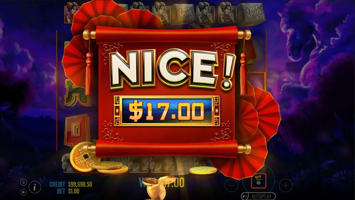Tampilan visual slot Floating Dragon Wild Horses dengan tema naga dan kuda