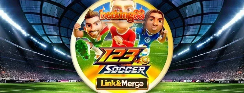 Tampilan visual permainan slot 123 Soccer Link&Merge dengan elemen sepak bola yang dinamis.